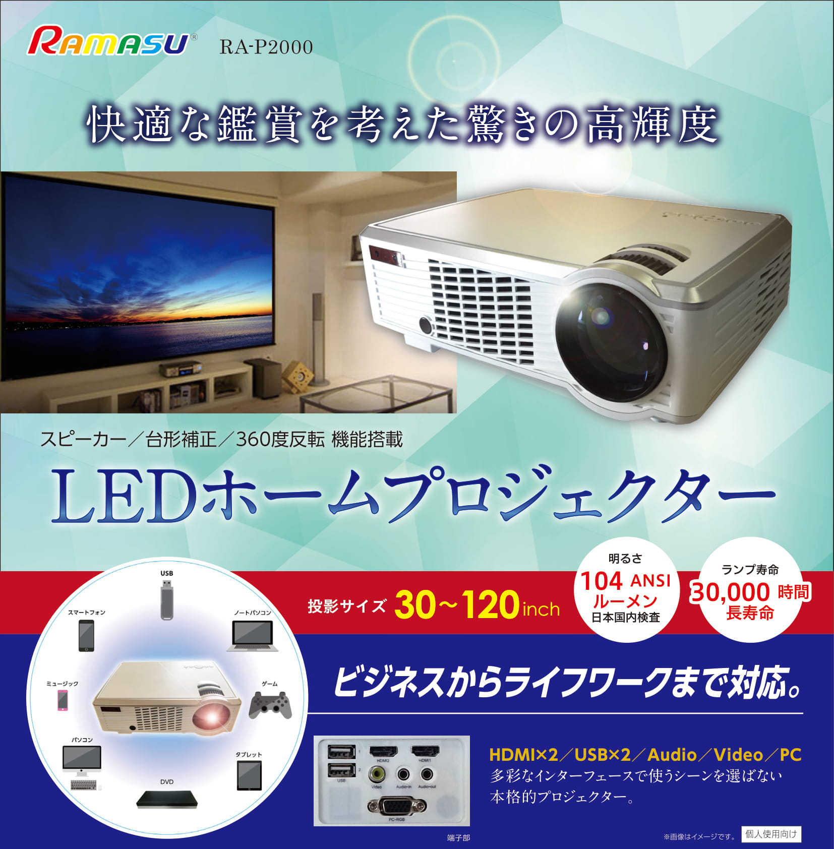 RA-P2000 LEDホームプロジェクター - 池商
